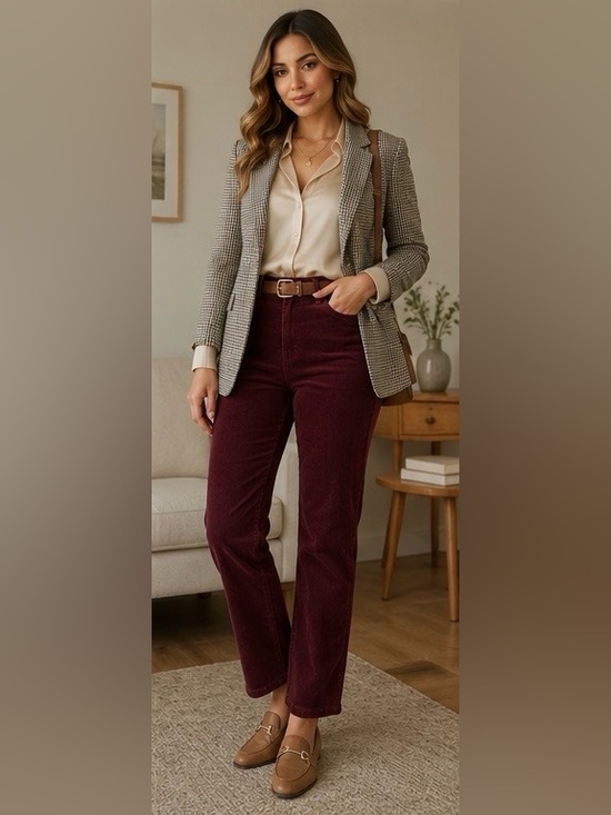 Jones New York Denim - ✨Jones & Co Jones New York Burgundy Corduroy Pants Straight-Leg Crop Size 10
